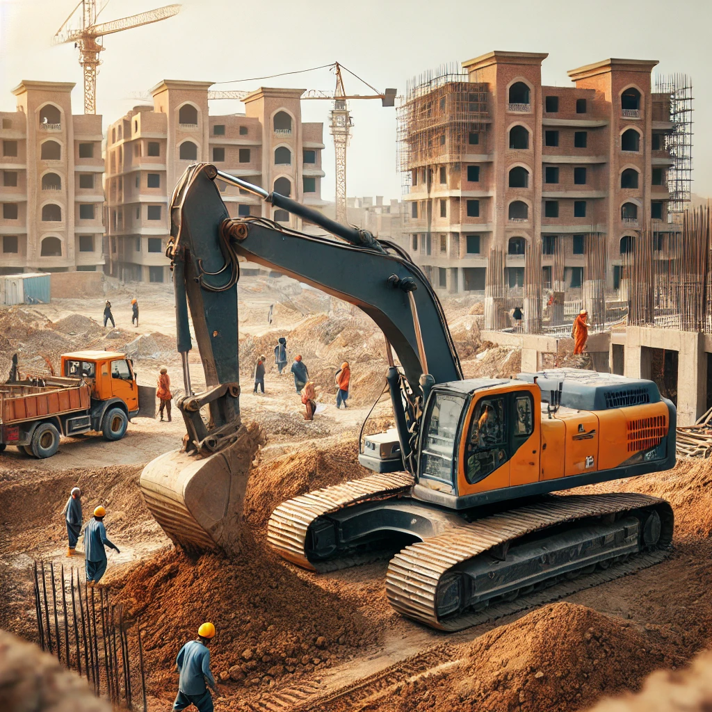 Excavators at work on a construction site in Pakistan